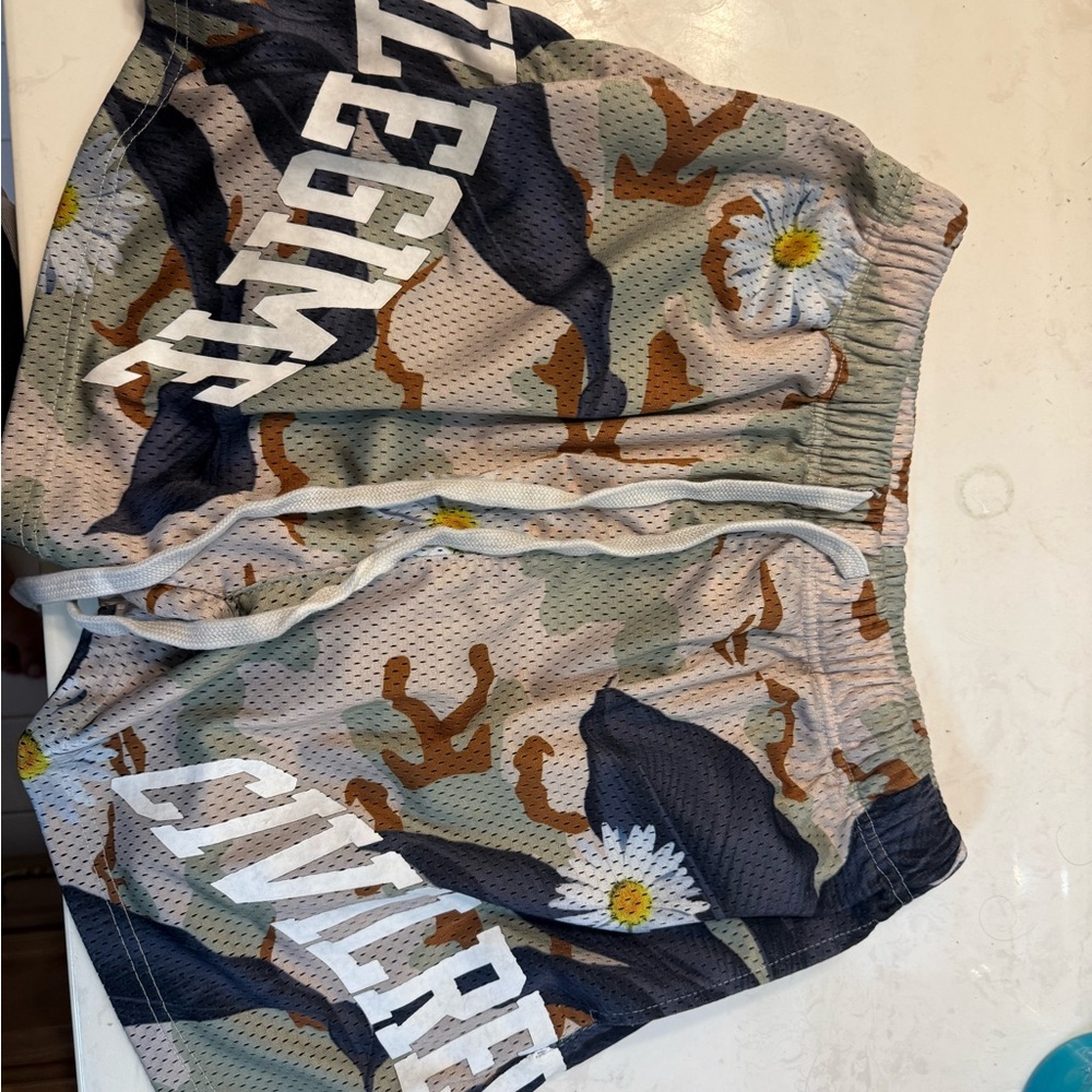 Civil Regime Camouflage Mesh Shorts with Floral Print